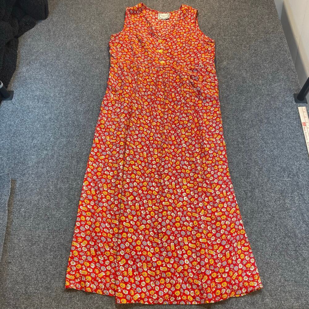 Vintage Dressing Clio Womens Medium Red Floral Maxi Sleeveless Dress Buttons